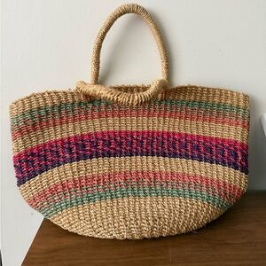 Multicolor Woven Straw Tote Bag